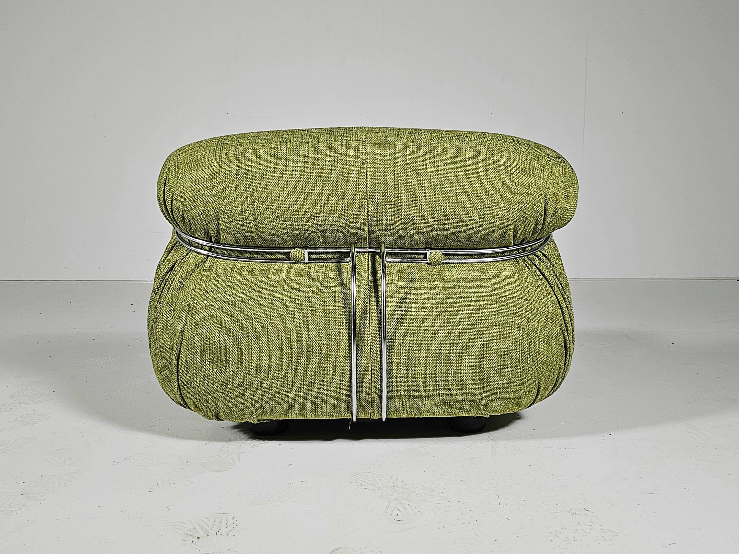 Green linen Soriana chaise longue, Afra & Tobia Scarpa, Cassina, 1970