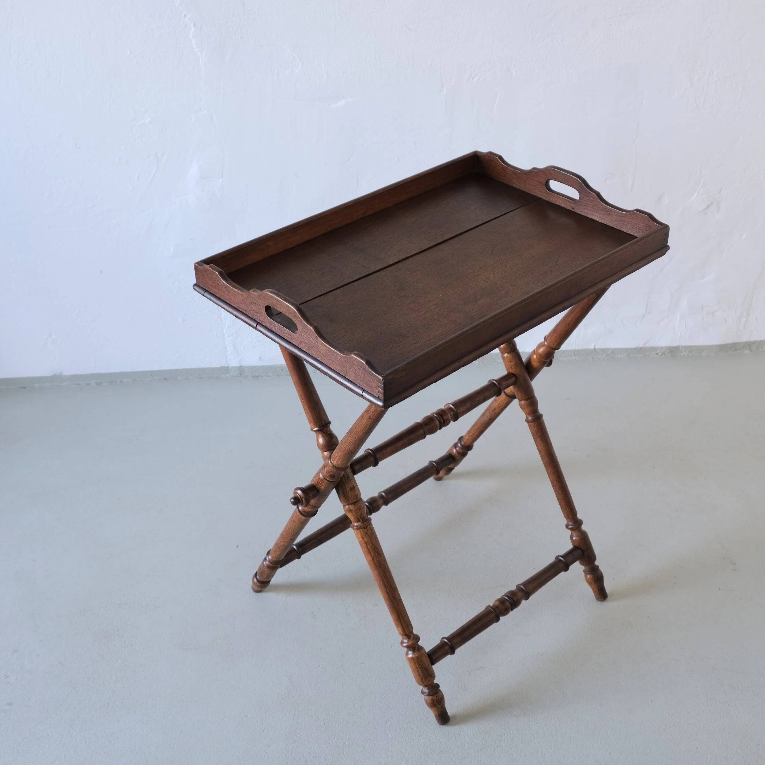 Vintage folding chair and tray table set | Campaign style