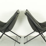 Folding Lounge Chairs in black leather by Teun van Zanten for Molinari, 1970s