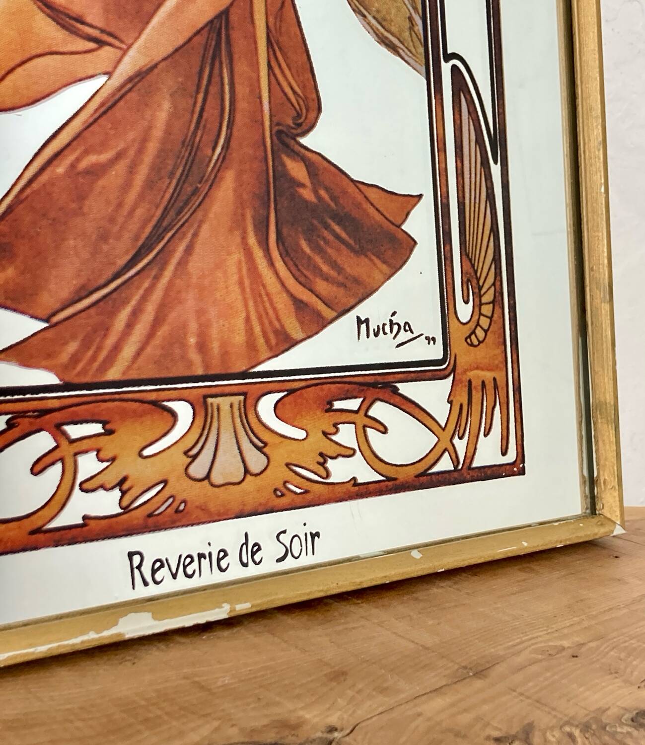 Vintage Alphonse Mucha Reverie De Soir Mirror, Art Nouveau