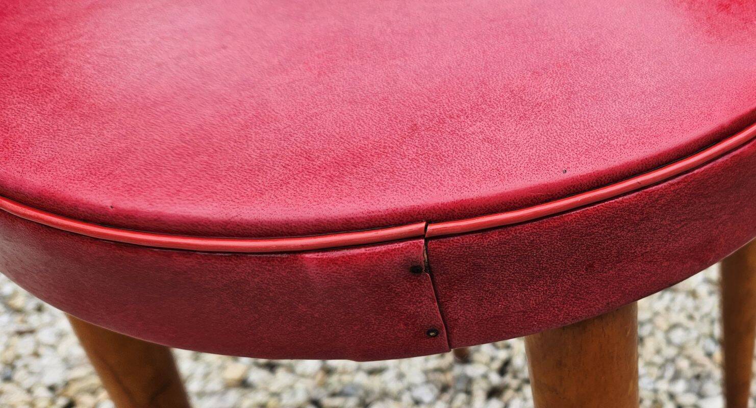 Baumann Low Stool Varnished Beech and Red Faux Leather