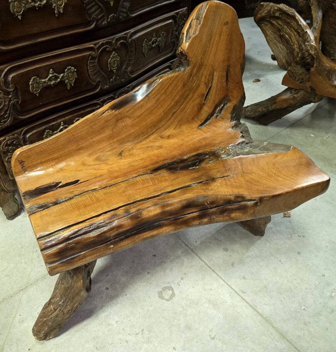 Asia 20th century: bench made of olive wood and driftwood