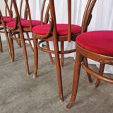 Set of 6 Vintage Bentwood Dining Chairs Set: 1970s , Red Uphols