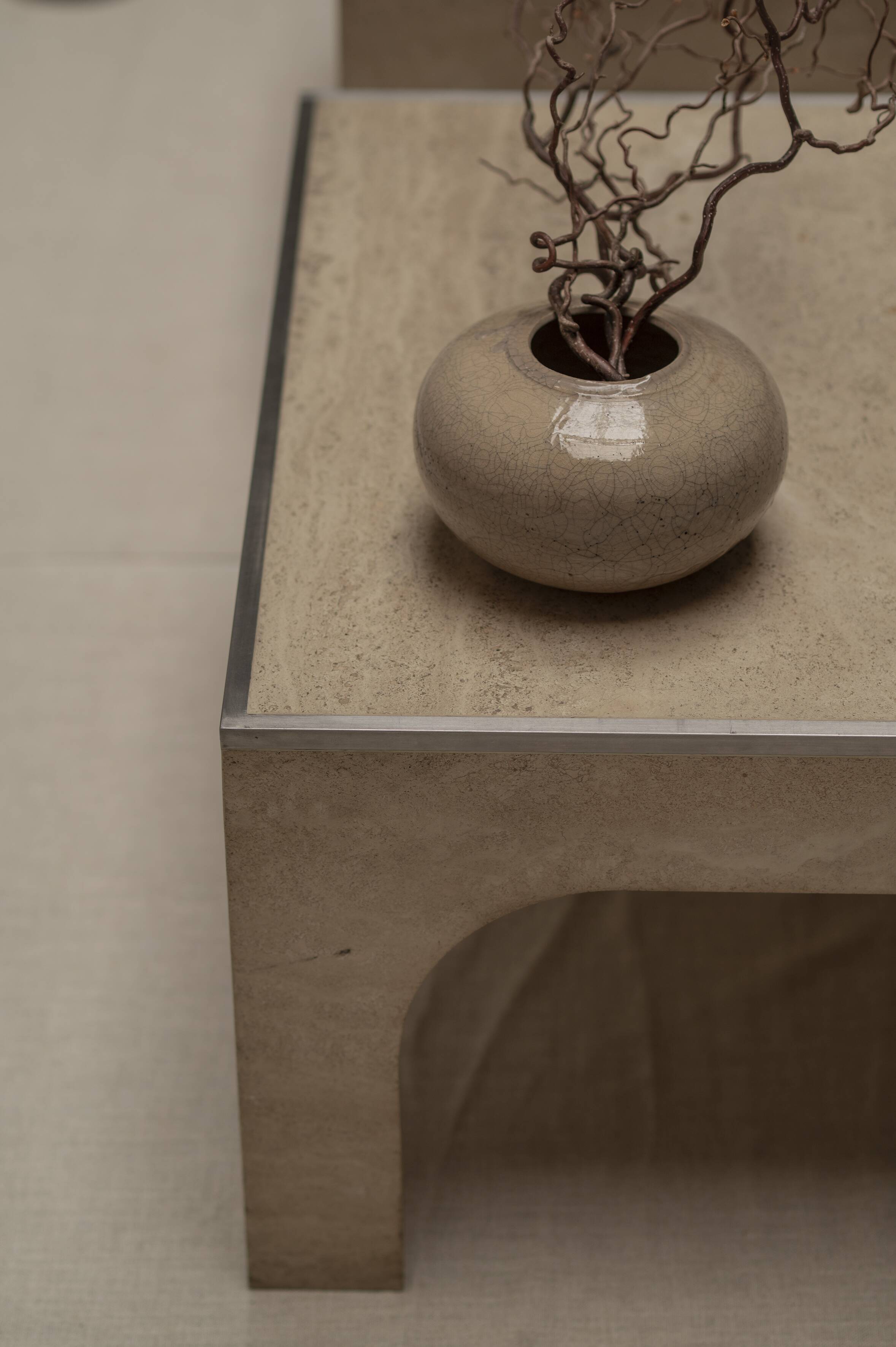 Architectural set of travertine coffee tables