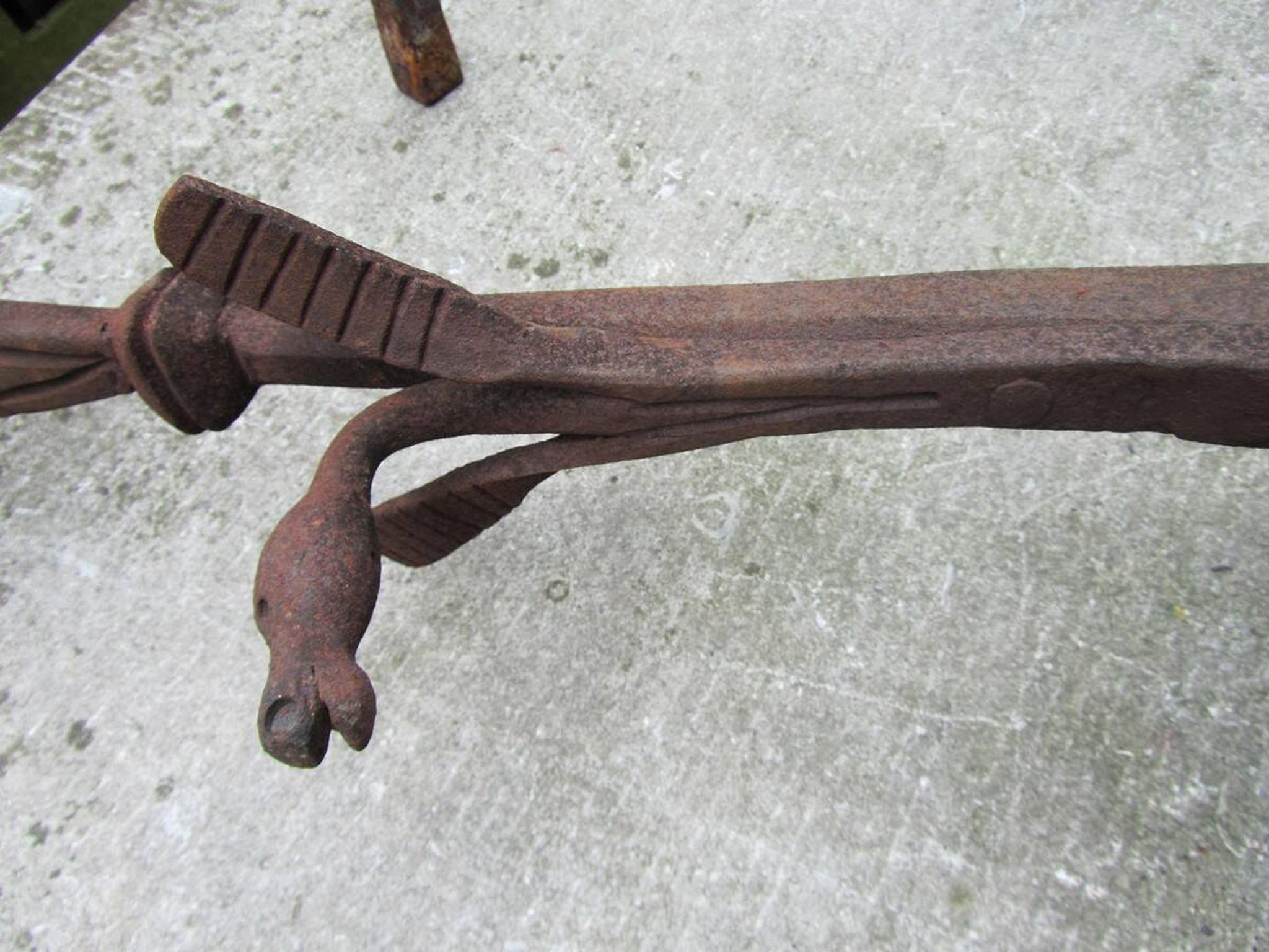 17th-18th Century Hand Forged Iron Dragon Gothic Andirons or Firedogs