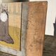 Oil on vintage wood panel / painting representing a village in the Landes