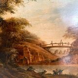 Oil on oak panel animated landscape xix century