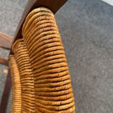 Vintage armchair in straw and brutalist wood
