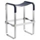 Contemporary Minimalist Bar Stool in Aged Silver Metal and Navy Blue Leather