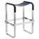 Contemporary Minimalist Bar Stool in Aged Silver Metal and Navy Blue Leather
