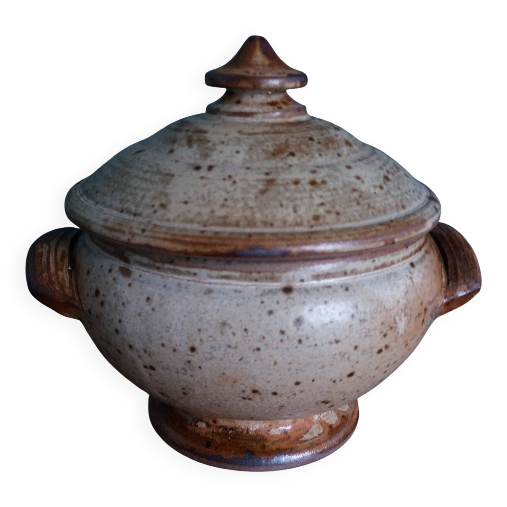 Covered sugar bowl in Puisaye stoneware signed Jean-Pierre Prud'homme