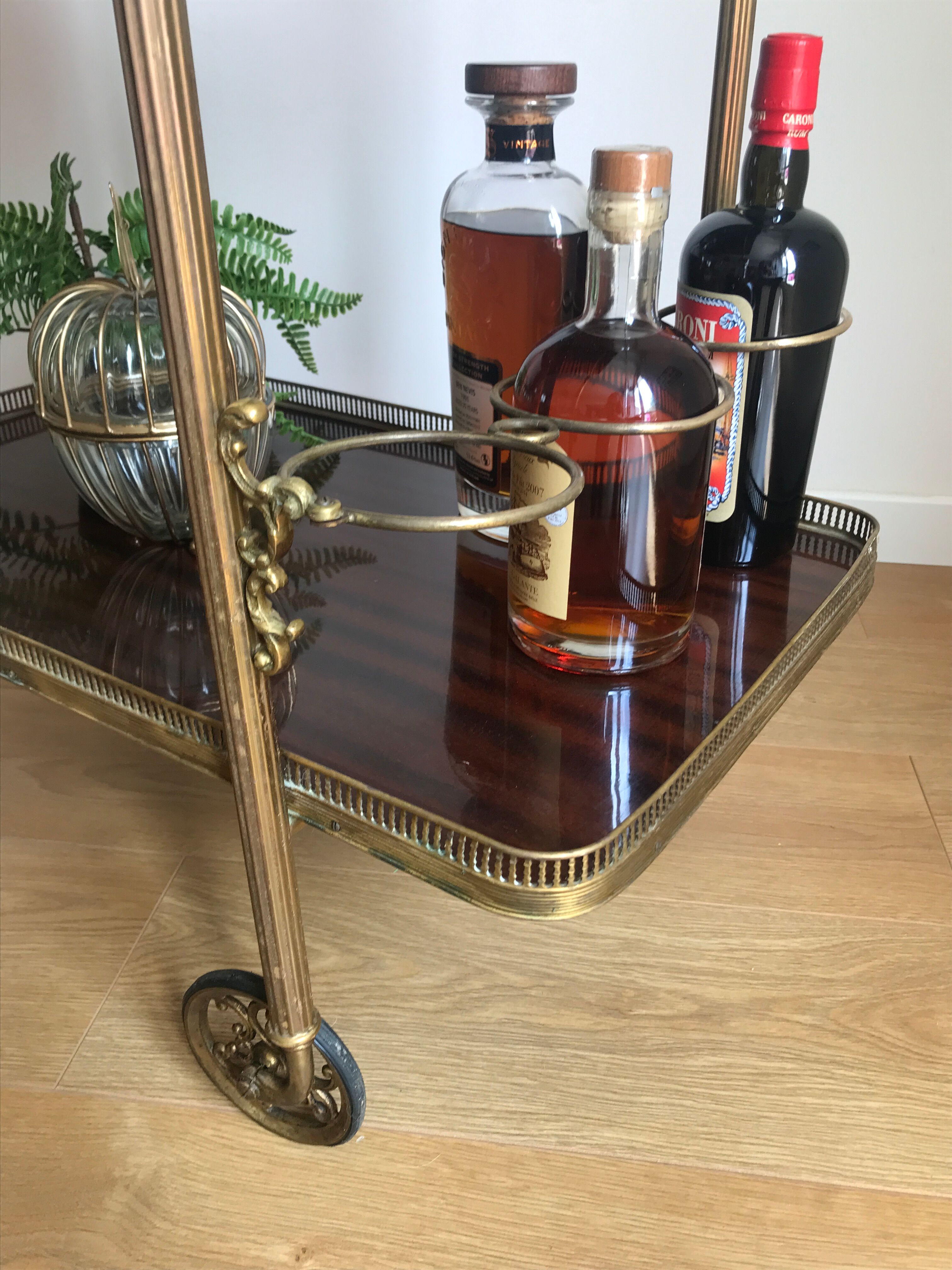 Service bar with vintage wheels in formica and brass 60s