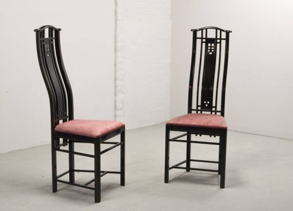 Chaises de salle à manger à dossier haut de conception italienne Giorgetti avec revêtement rose, années 1980