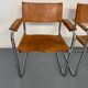 4 vintage tubular chairs with patinated leather designed by Mart Stam