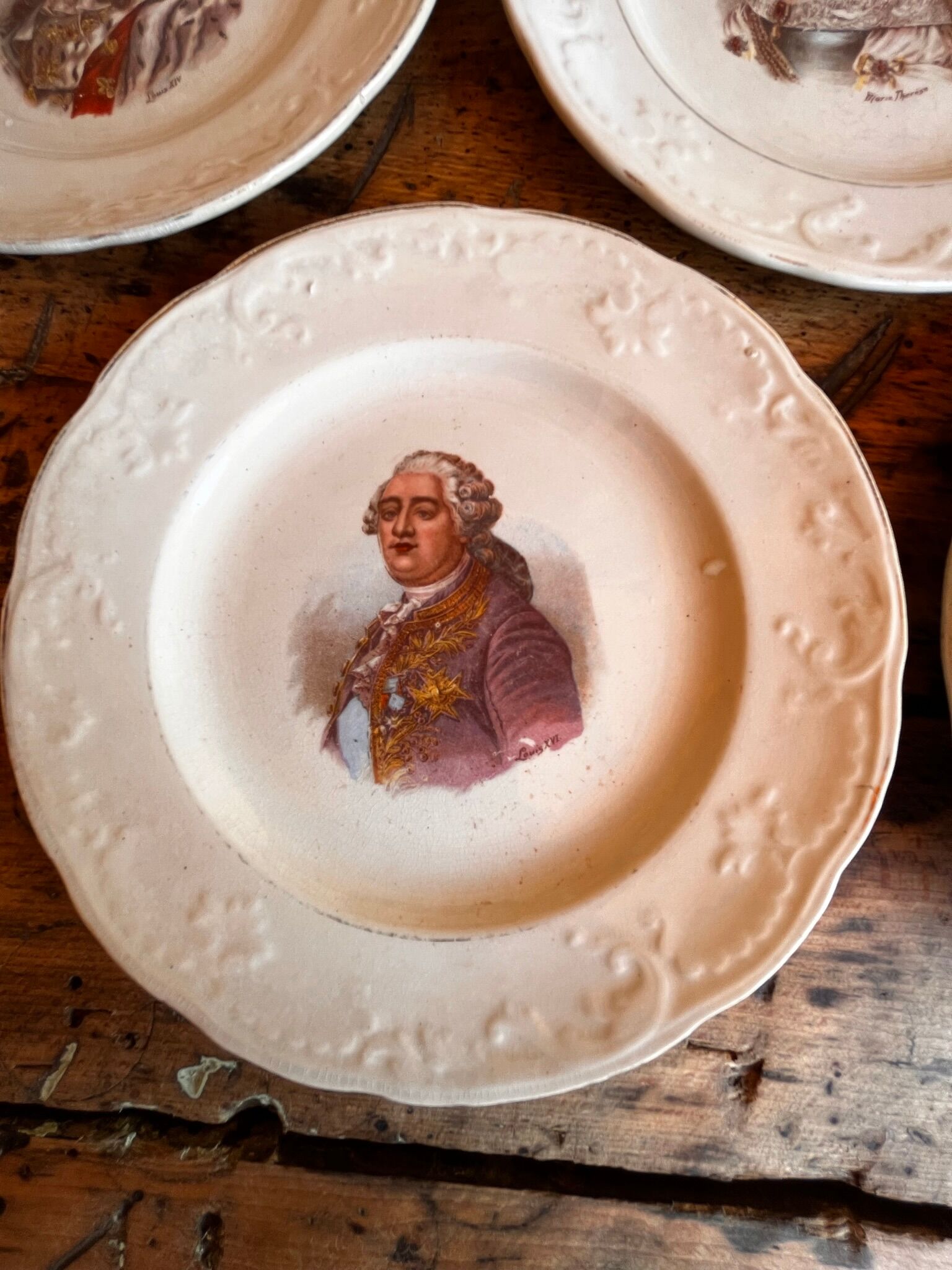 Set of 7 antique dessert plates St Amand and Hamage