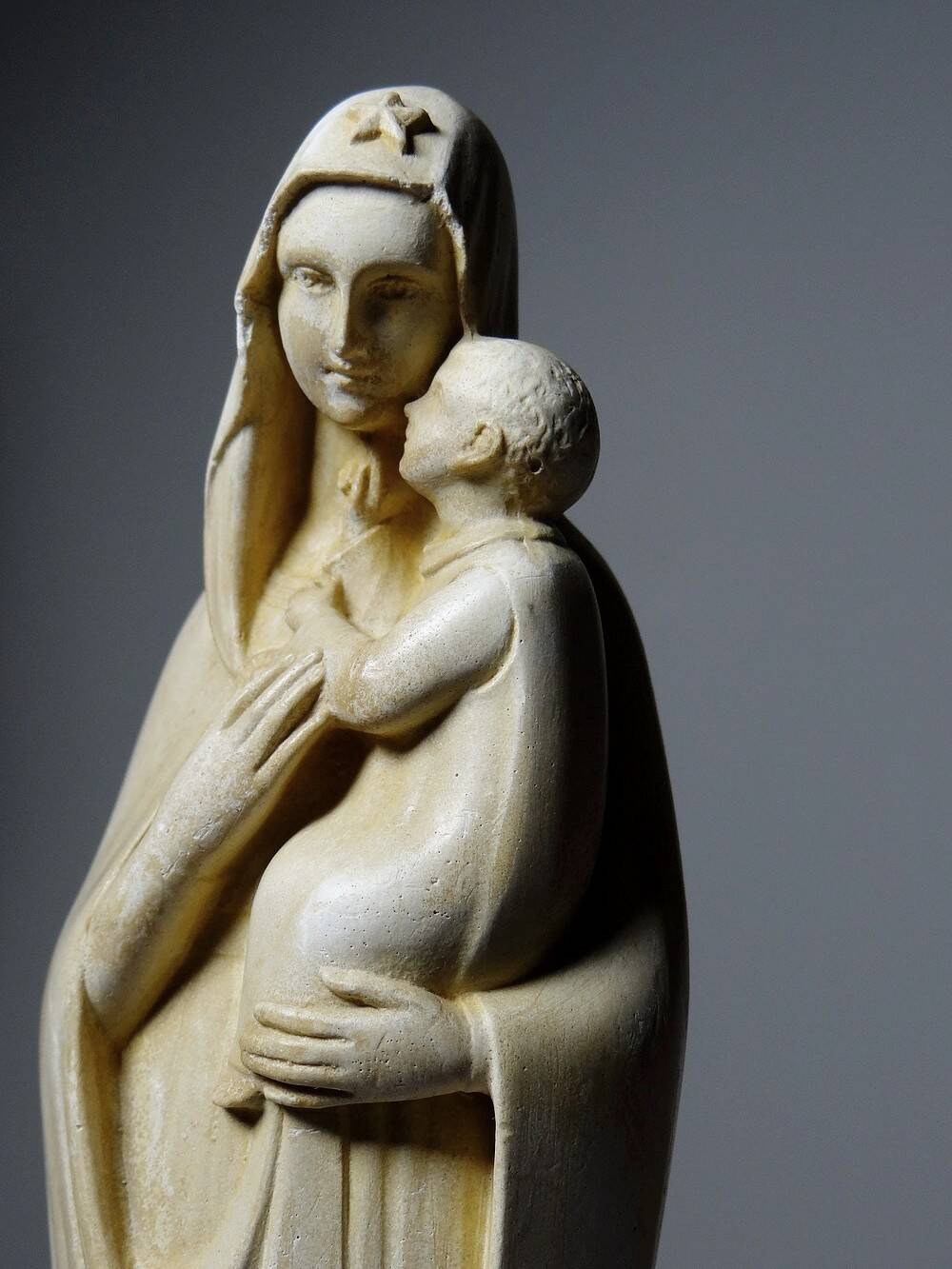 old "Virgin with the star" and child in waxed plaster