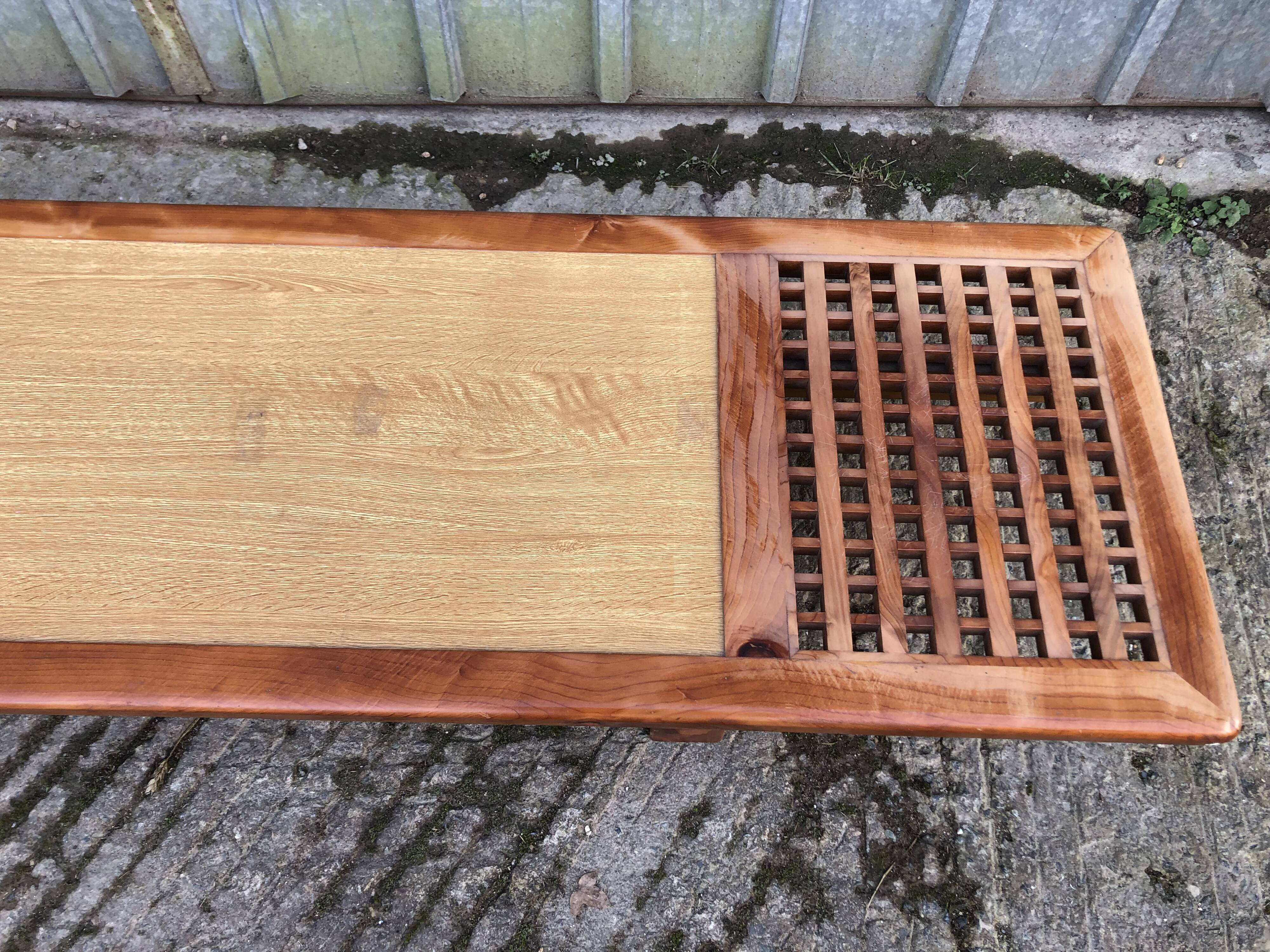Vintage Yew Wood Bench with 3 Cushions