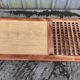 Vintage Yew Wood Bench with 3 Cushions