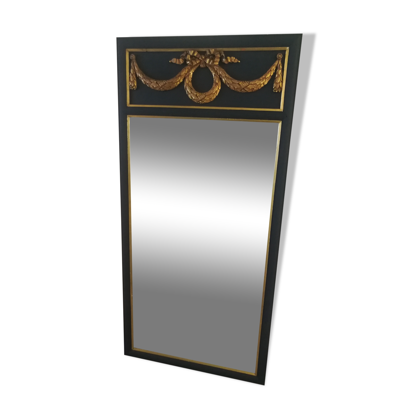 Trumeau louis XVI style mirror in black and gold stucco