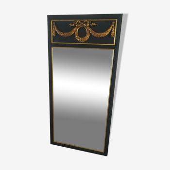 Trumeau louis XVI style mirror in black and gold stucco