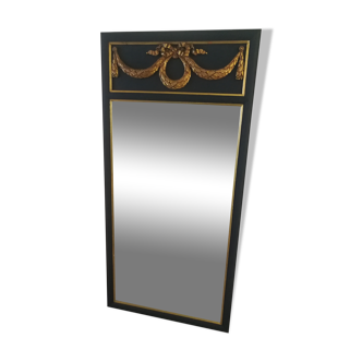 Trumeau louis XVI style mirror in black and gold stucco