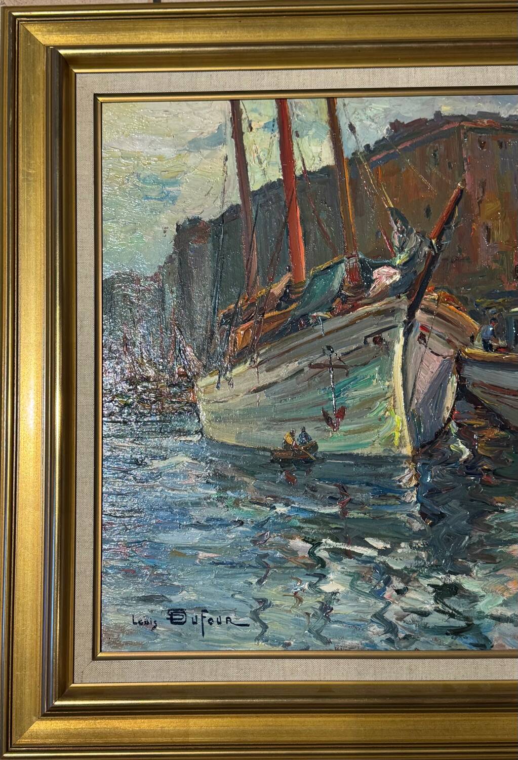 Antique painting, seascape signed Louis Dufour, dated 1943
