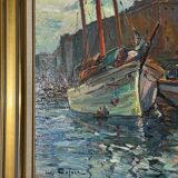 Antique painting, seascape signed Louis Dufour, dated 1943
