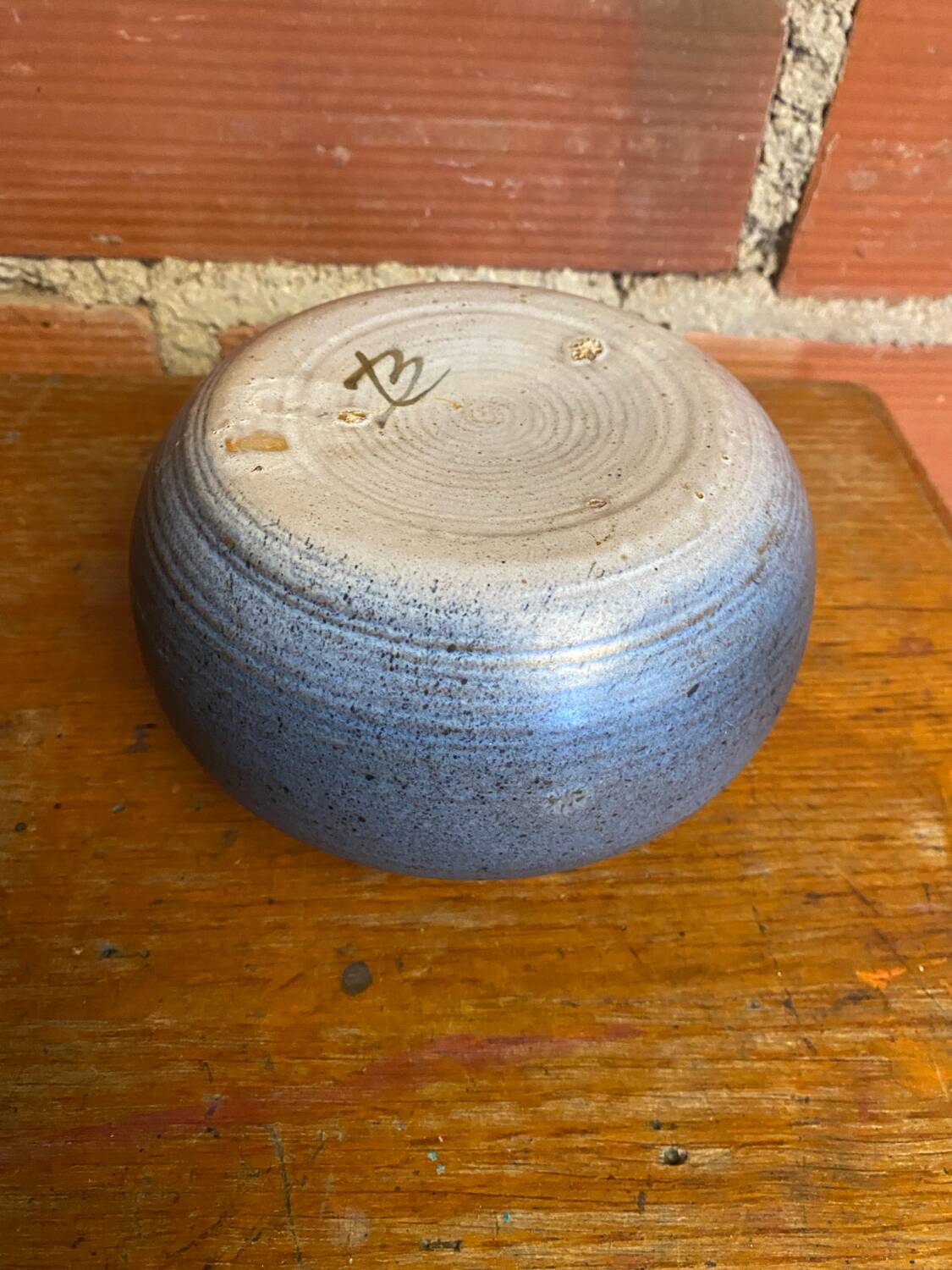 Vintage Blue-Brown Ceramic Ball Vase, Made in France