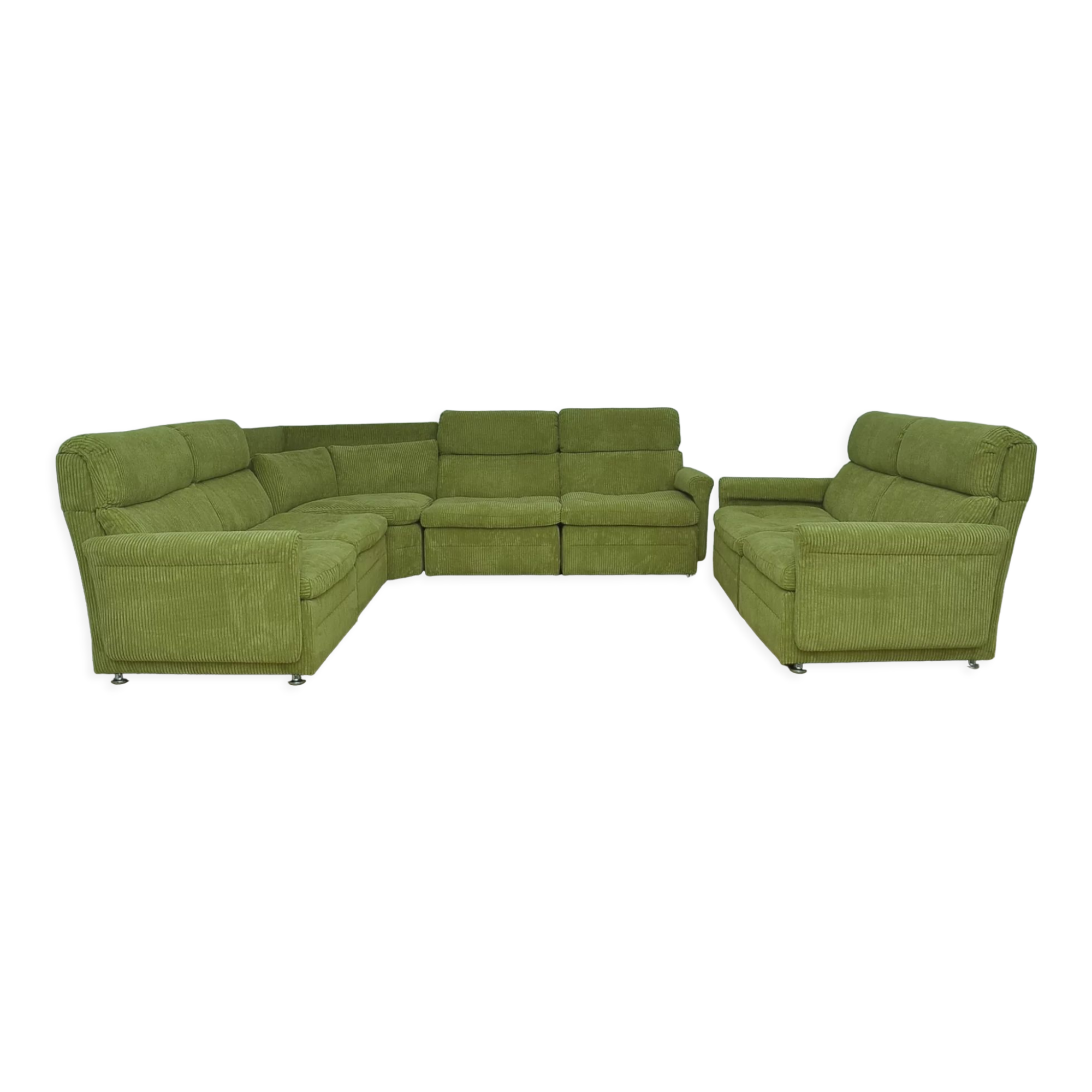 Green corduroy modular sofa from the 70s, 7 pieces