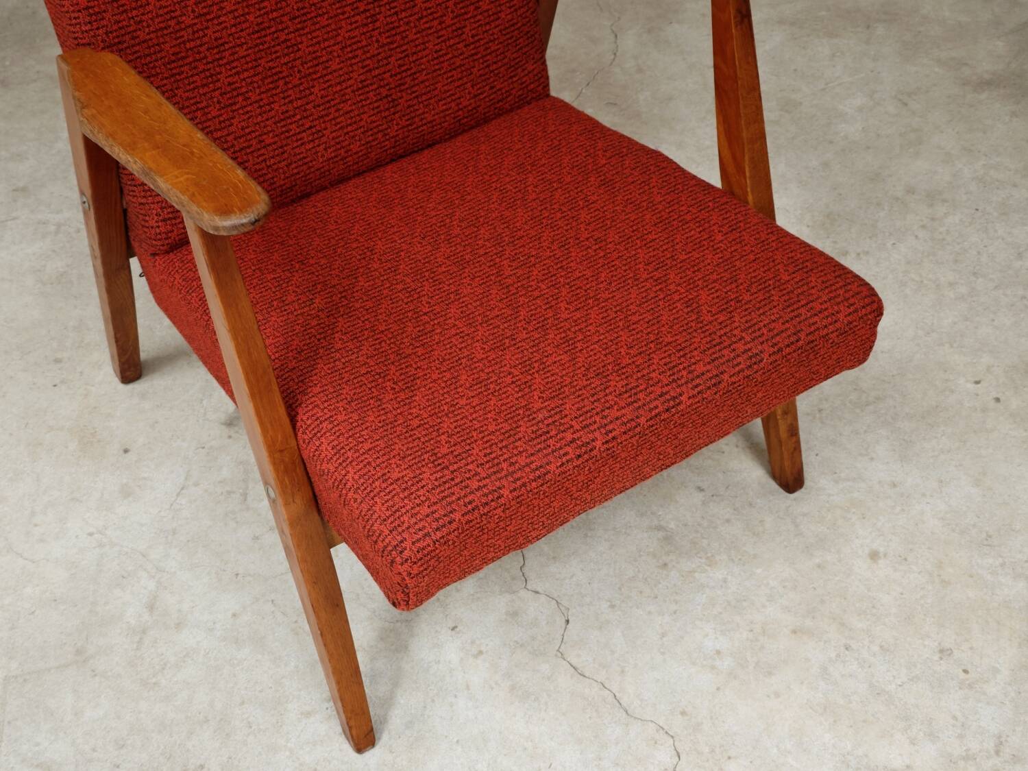 Pair of Uluv red Eastern Bloc armchairs, 1960s