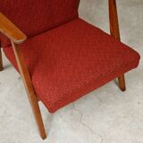 Pair of Uluv red Eastern Bloc armchairs, 1960s