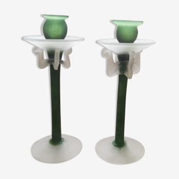 Pair of glass paste candlesticks