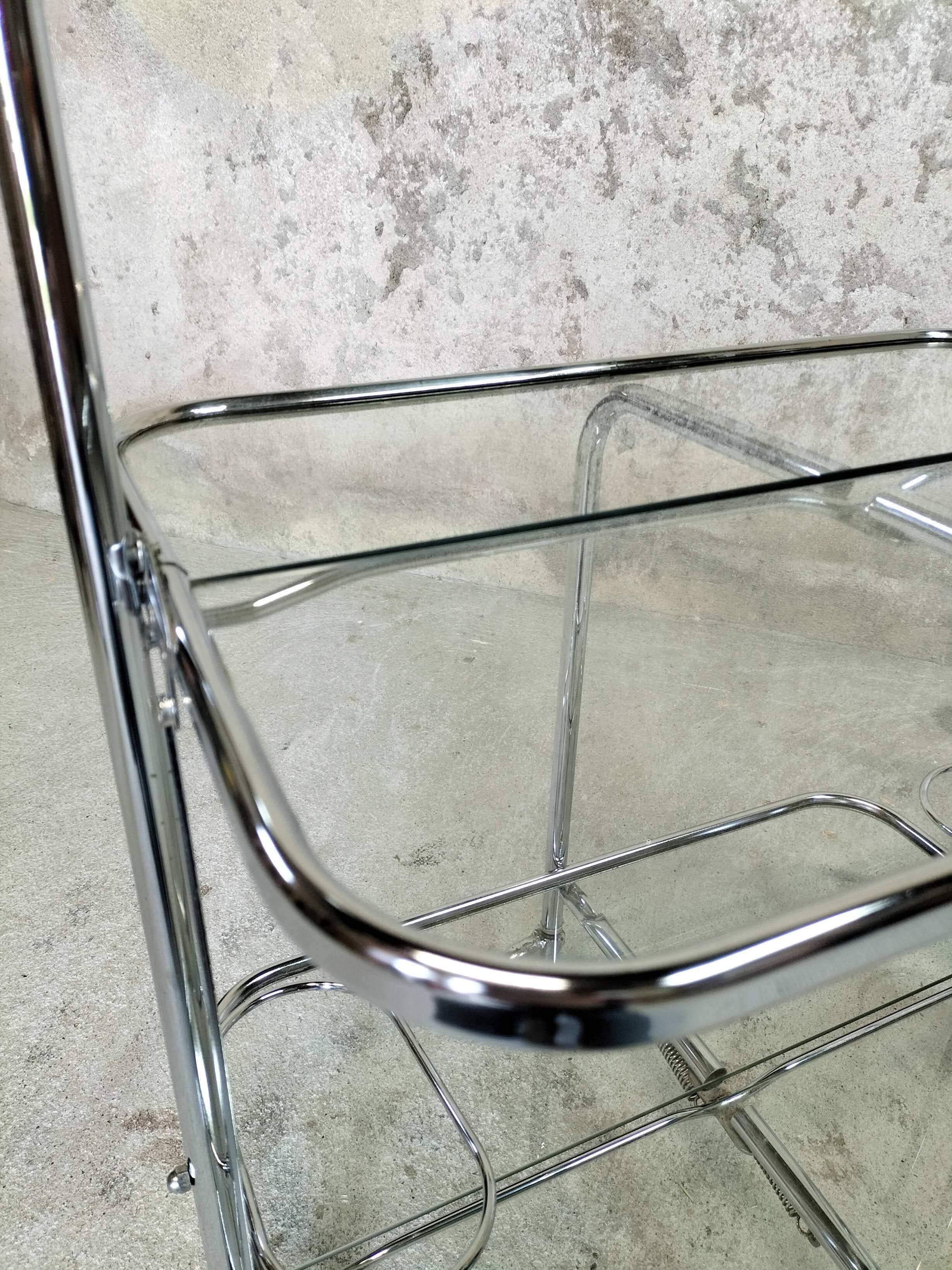 Desserte pliante chrome et verre années 70