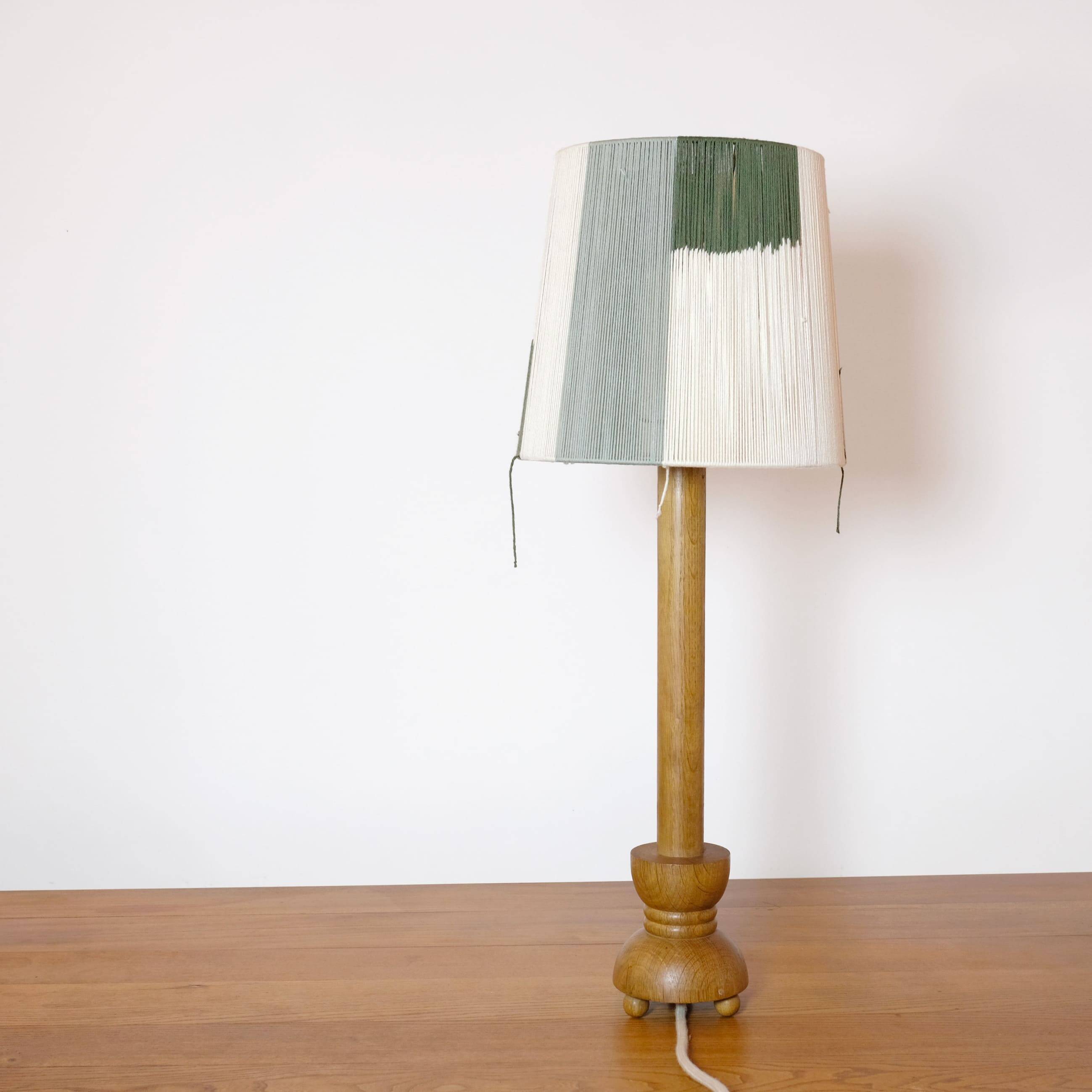 Wooden candle holder mounted as a lamp and its rope lampshade (large).