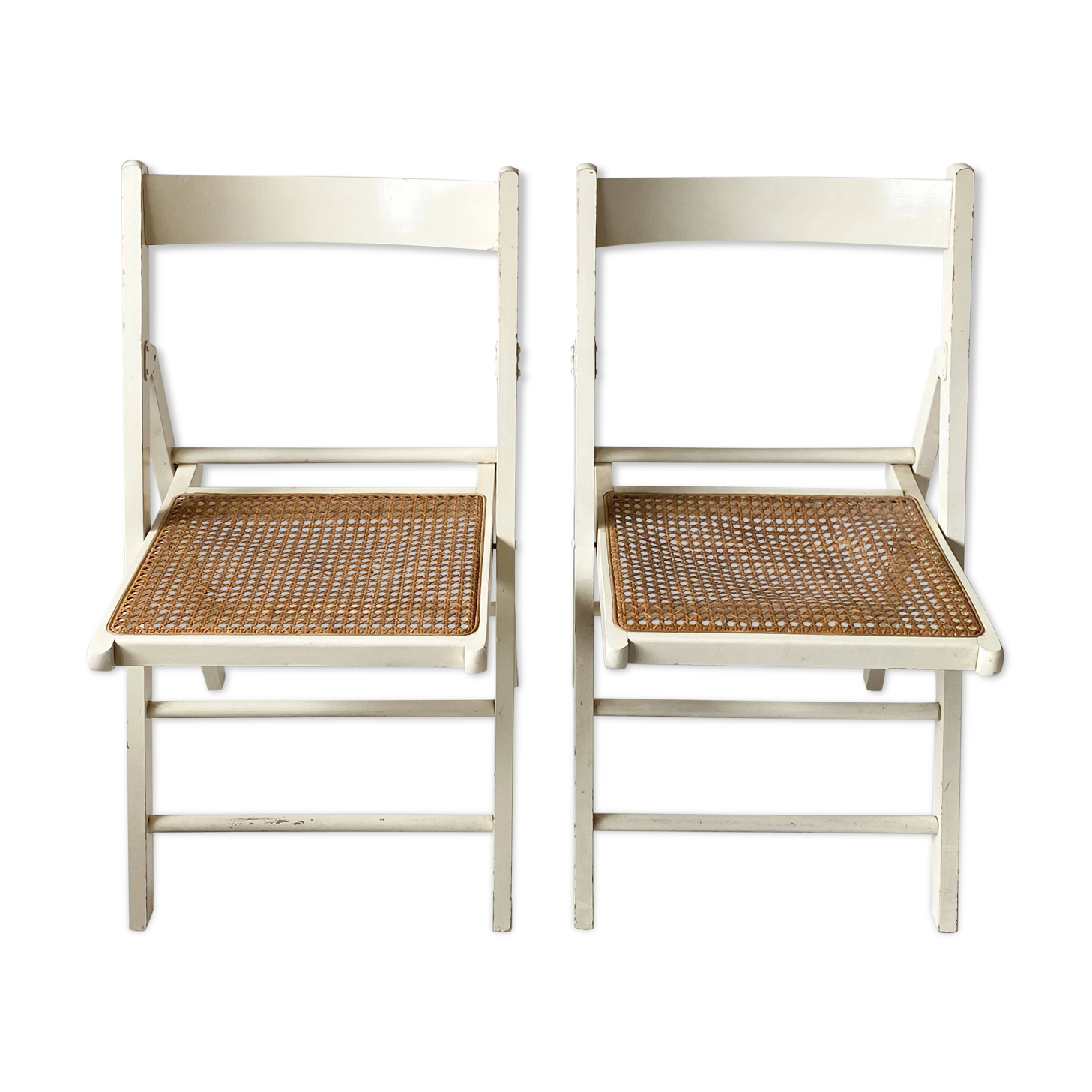 Pair folding chairs caning