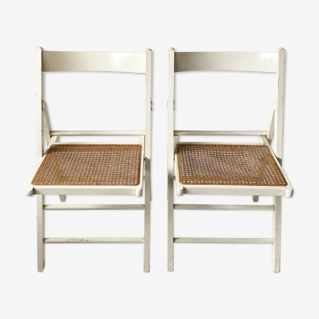Pair folding chairs caning