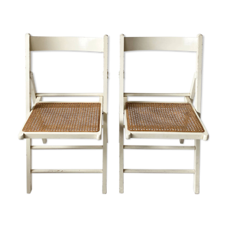Pair folding chairs caning