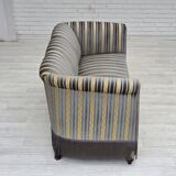 1960s, Danish 3-seater sofa, blue/beige furniture velour, beech wood legs.