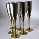 Brutalist champagne glasses in brass & silver plated, set of 6, Spain, 1970s