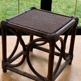 Small square-shaped side table in bamboo and vintage wicker