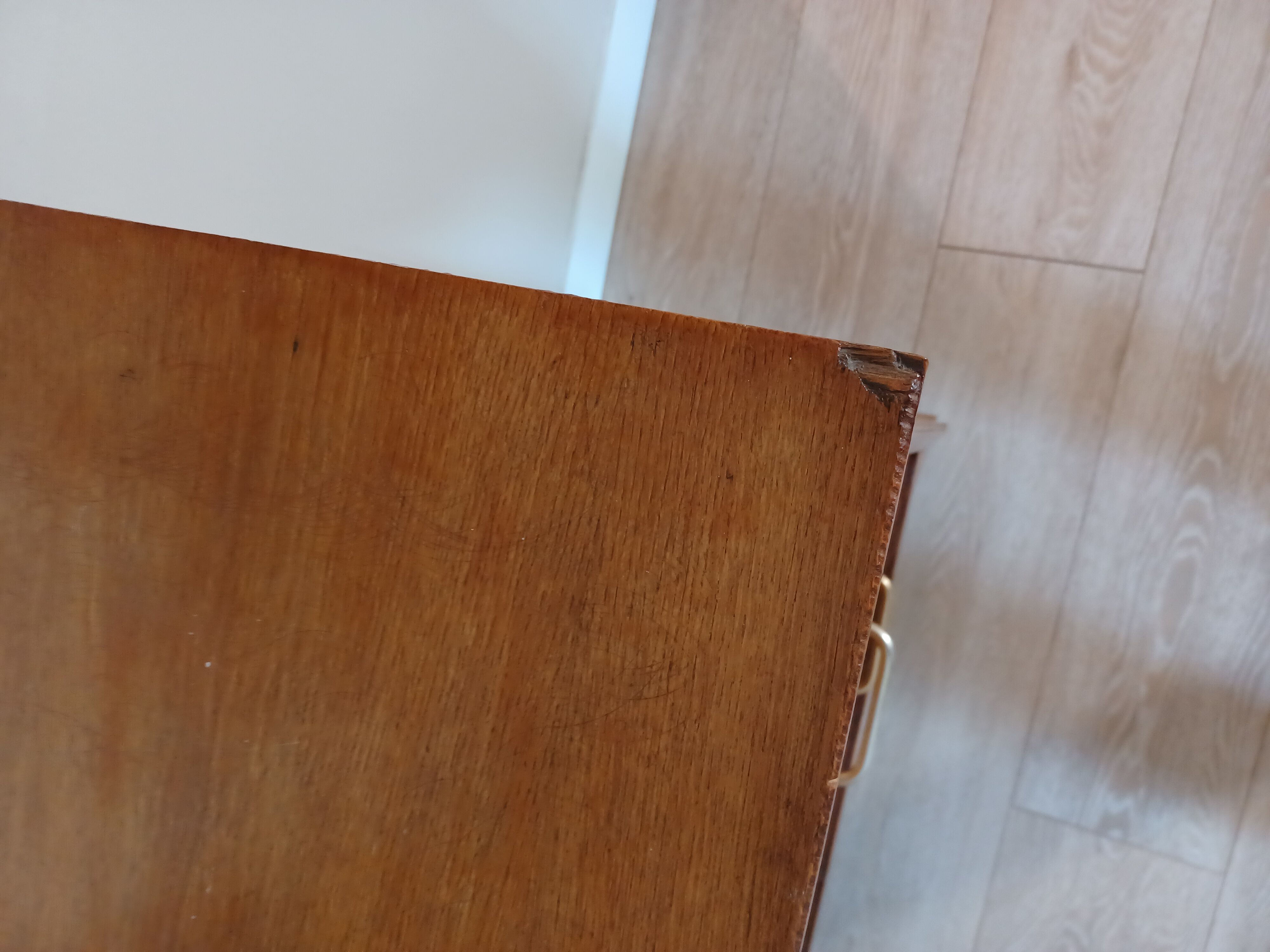 Commode bois et rotin vintage années 50