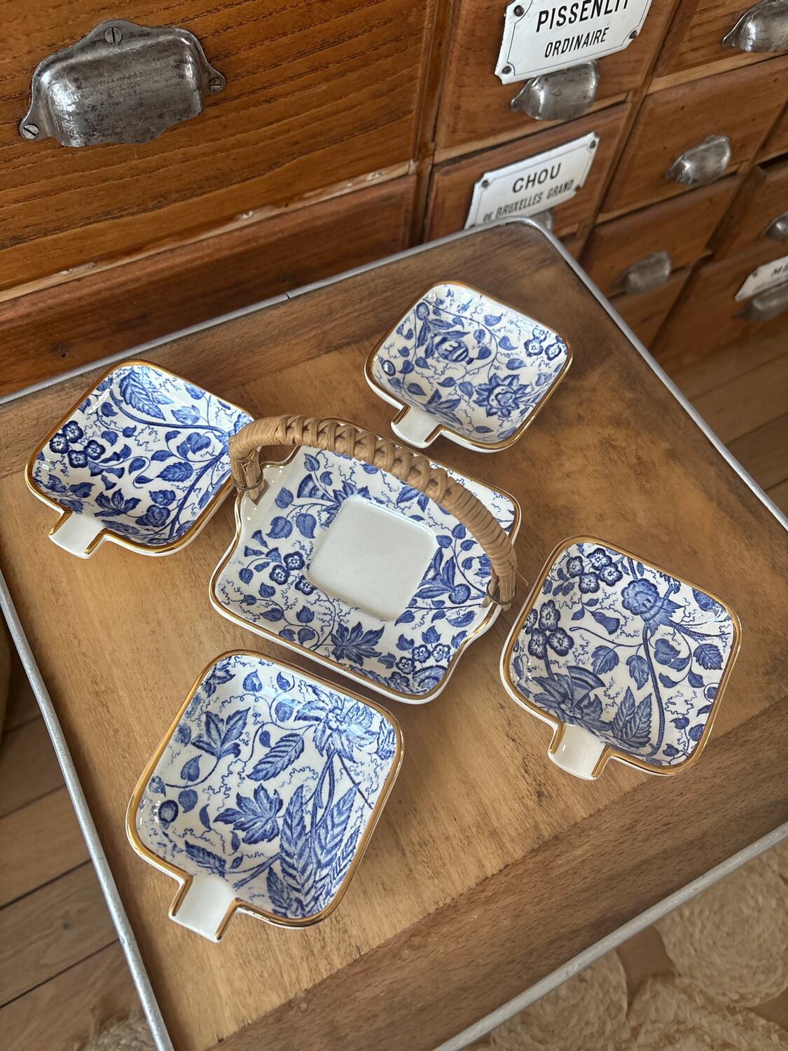 Serviteur 4 cendriers Waechtersbach Germany anse rotin