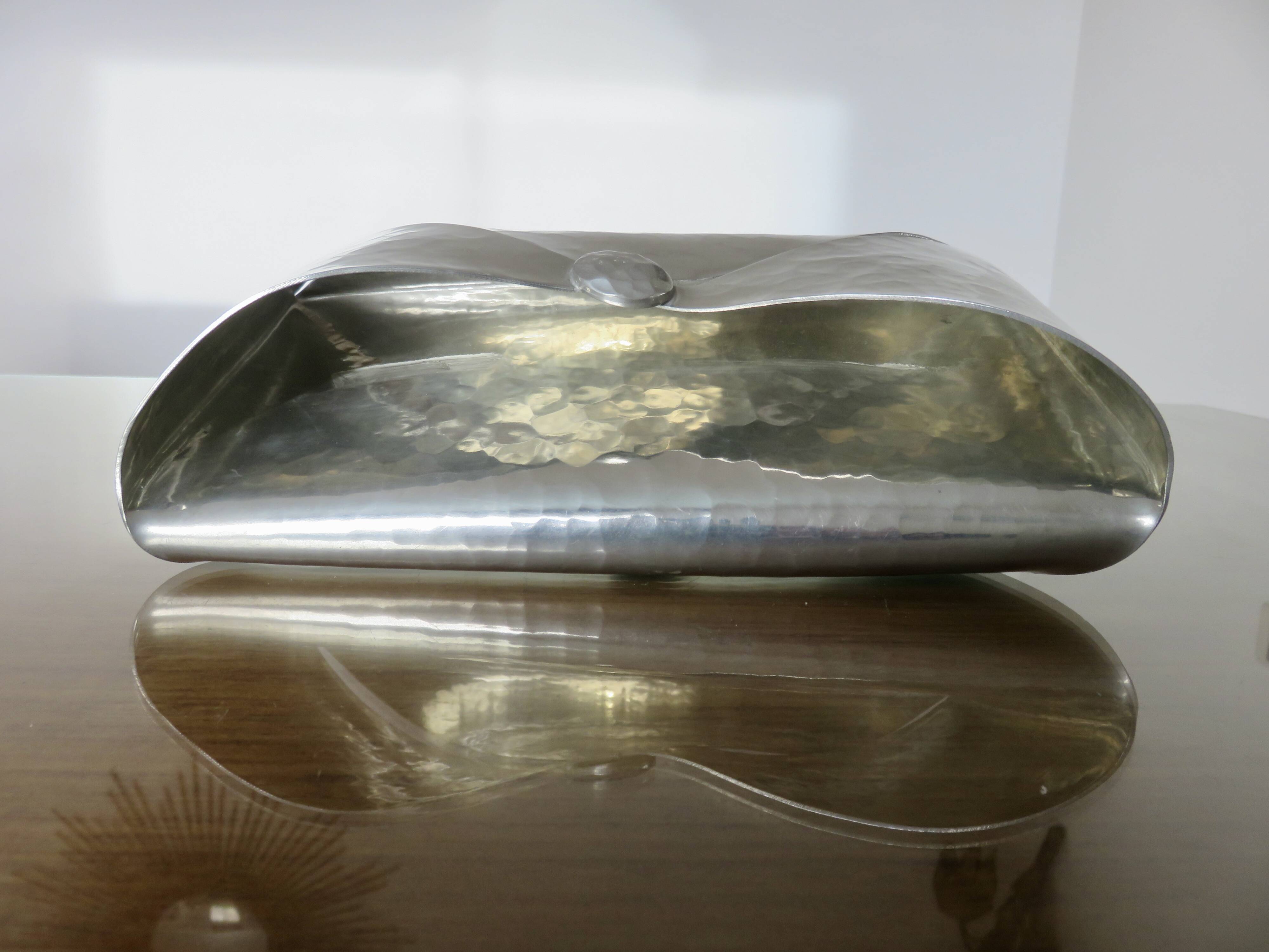 Modernist letter holder jean goardere envelope shape in shiny pewter 1970