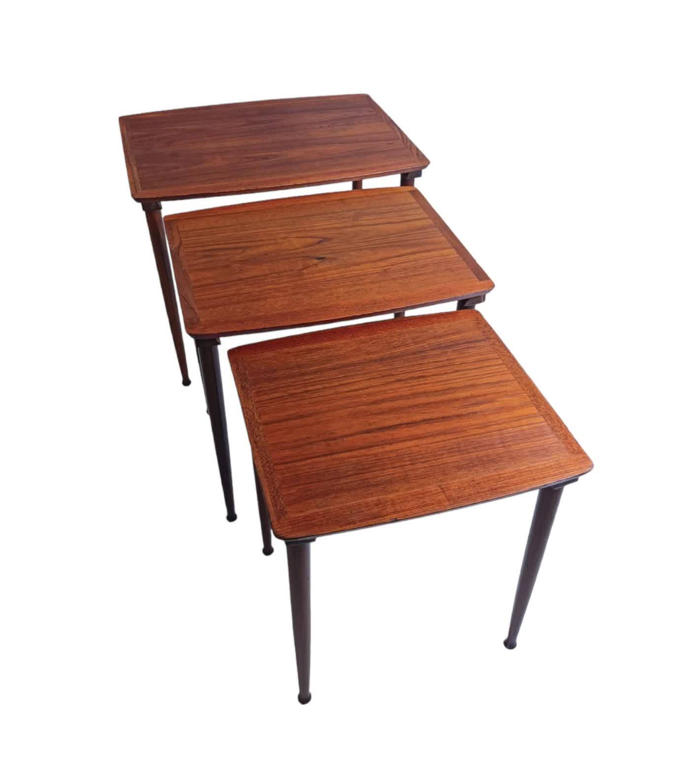 Nest of teak tables ×3, J. Aakjær Jørgensen, Denmark 1960s