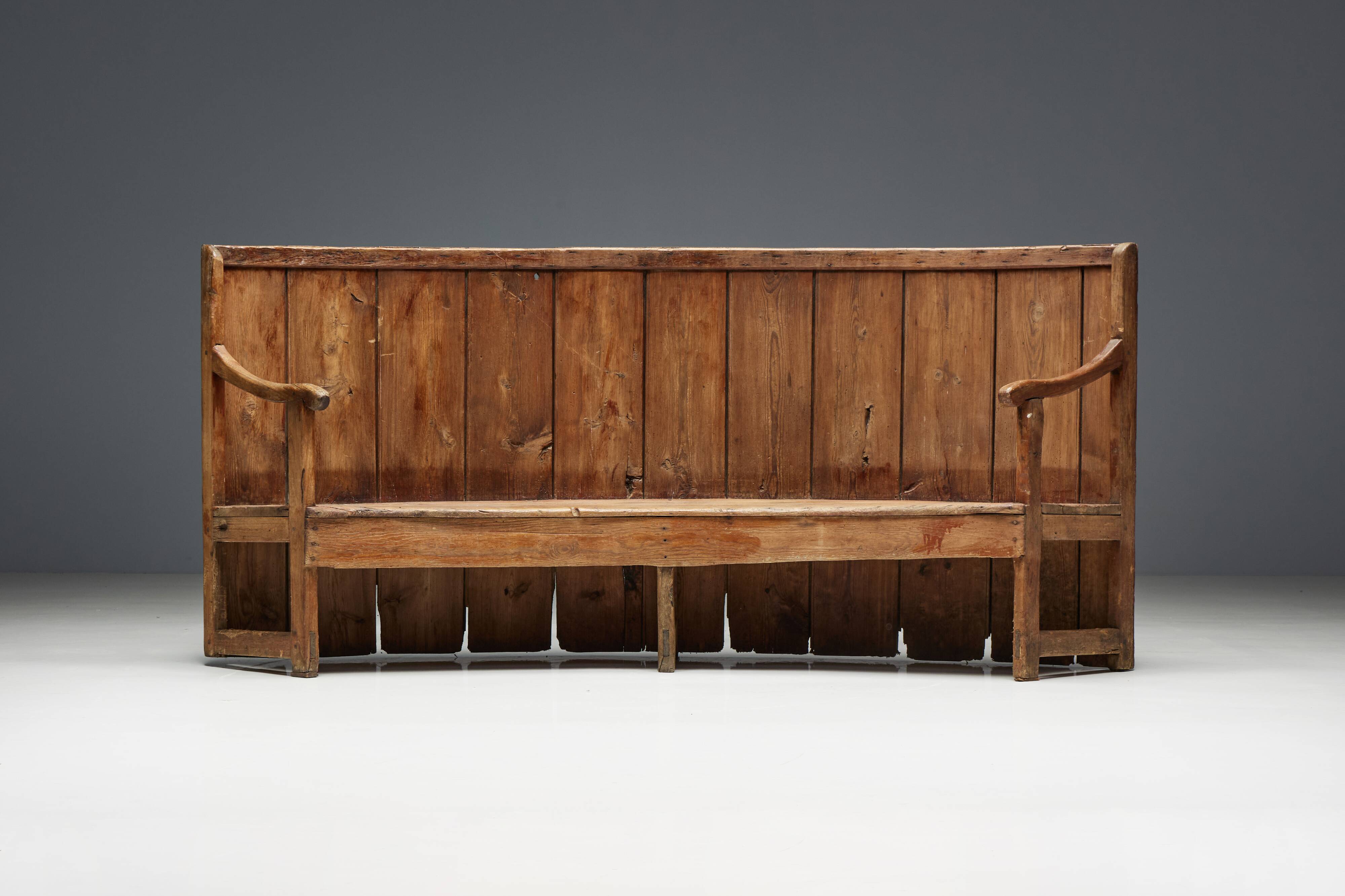 Rustic High-Back Tavern Settle, England, 18th Century