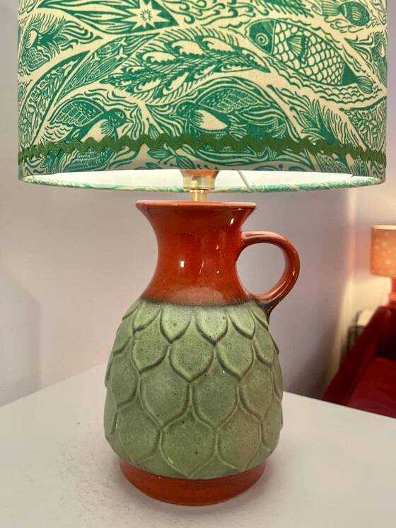 Wireless Jasba table lamp - West German pottery with fish decor | 41 cm