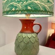 Wireless Jasba table lamp - West German pottery with fish decor | 41 cm