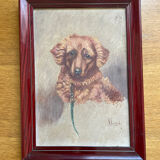Painting portrait of dog oil on panel 1920