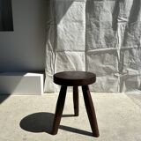 Tripod stool in upcycled teak with flat top - Small tripod stool in solid brown wood with circu seat