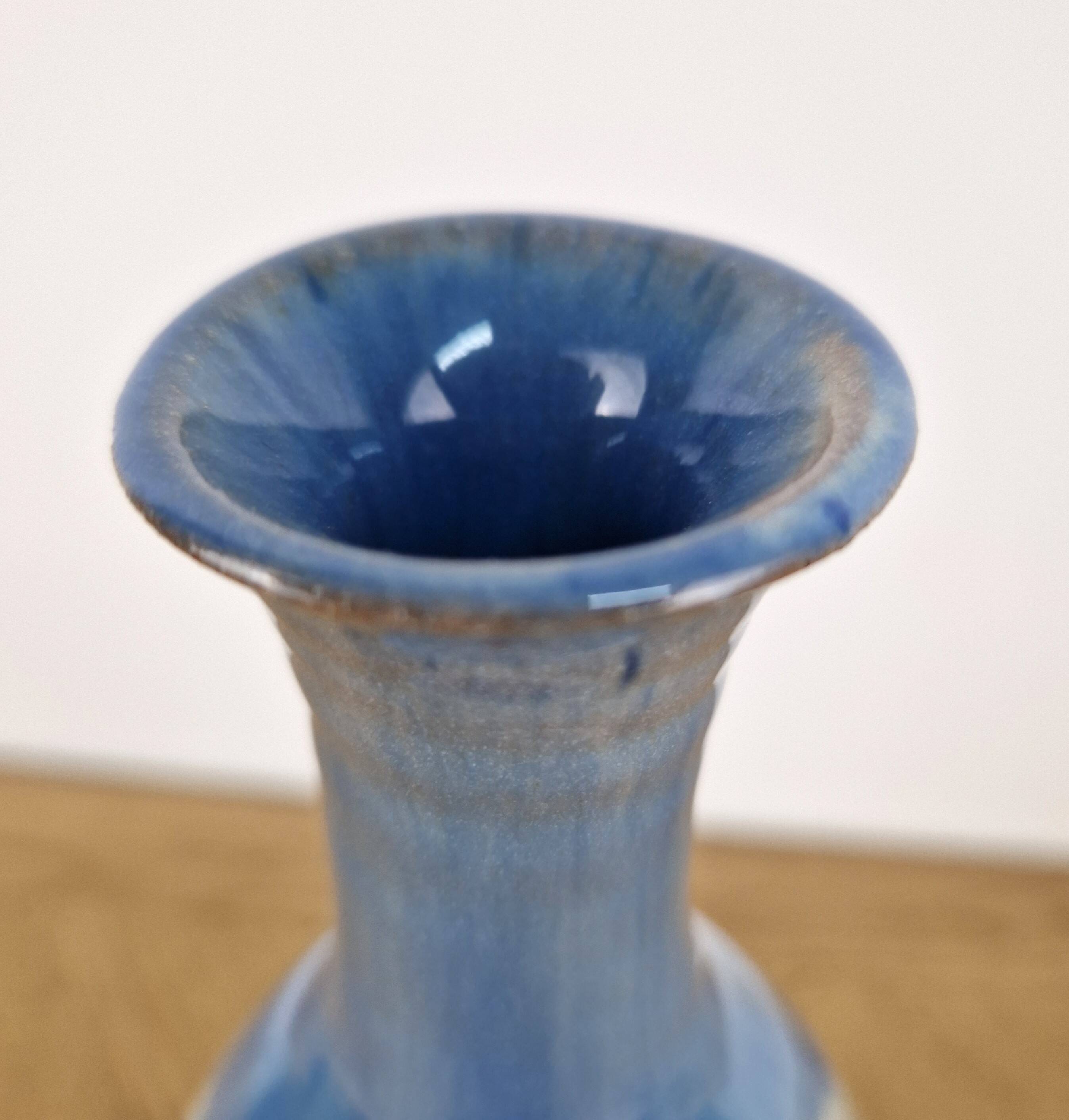 blue designer bottle signed - vintage soliflore vase